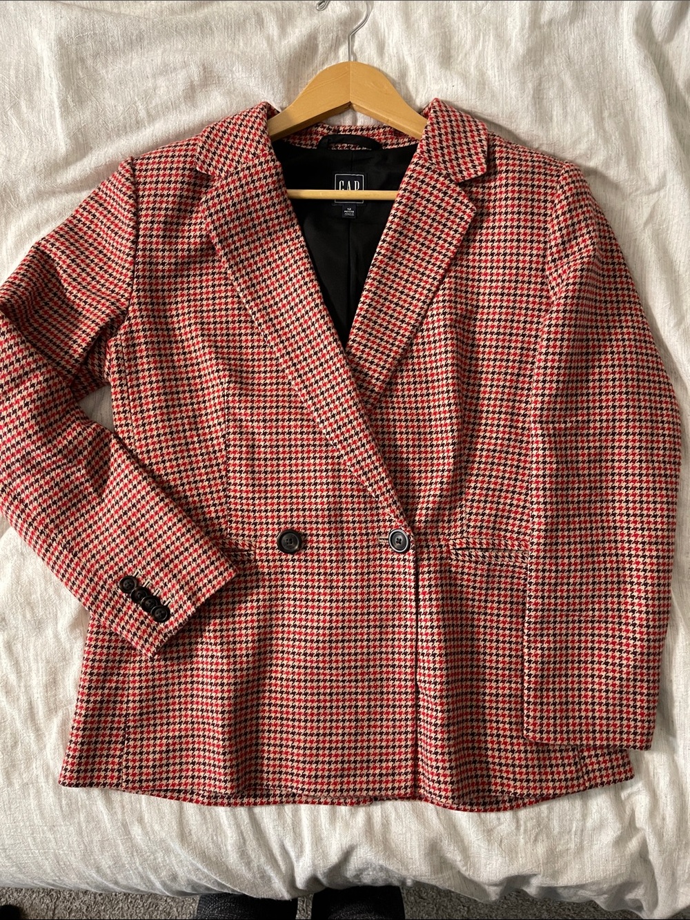 GAP Red and Brown Houndstooth Blazer